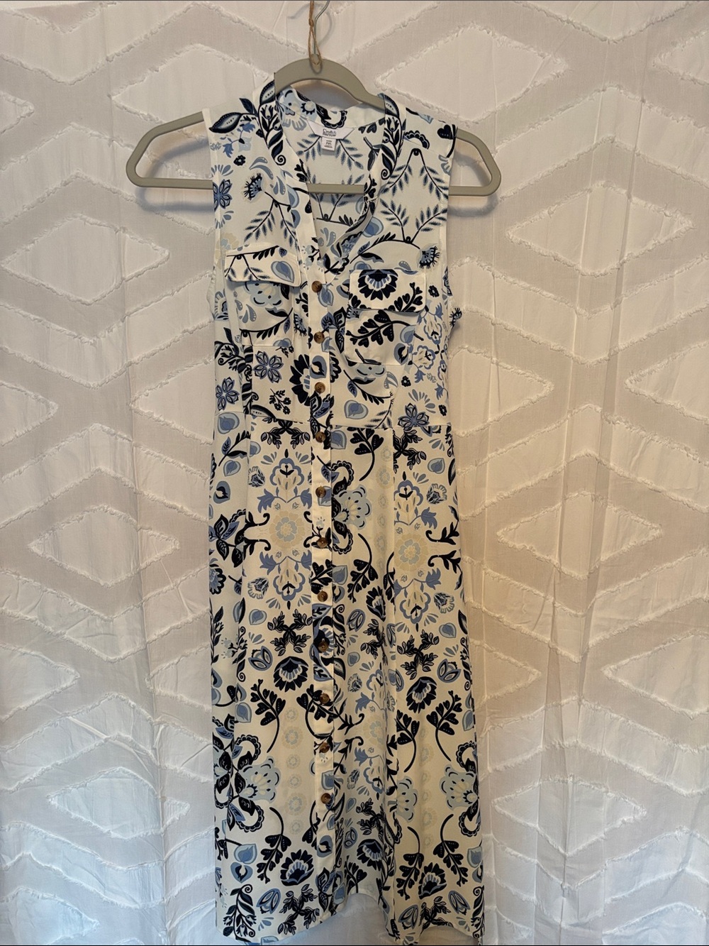 Croft & Barrow White Midi Dress with Navy Floral Print